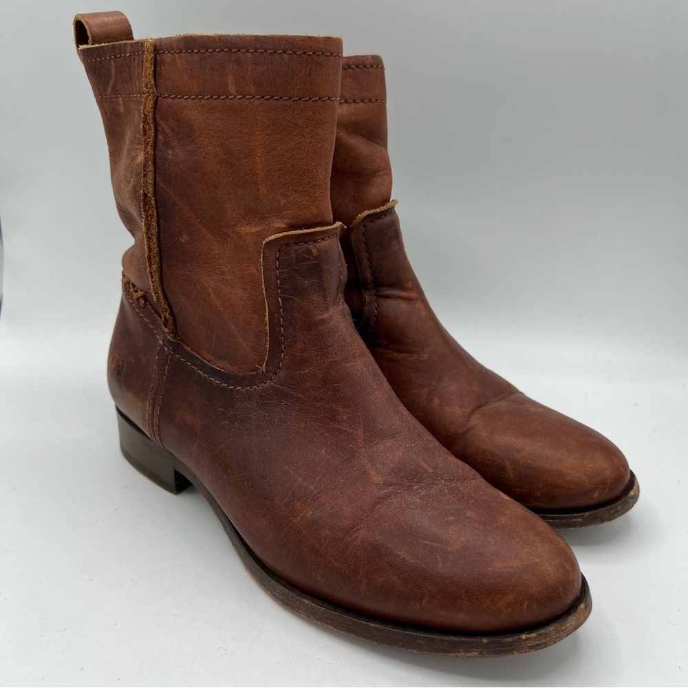 Frye Women's 78323 Cara Short Campus Cognac Brown Leather Riding Boots Sz 6.5 B